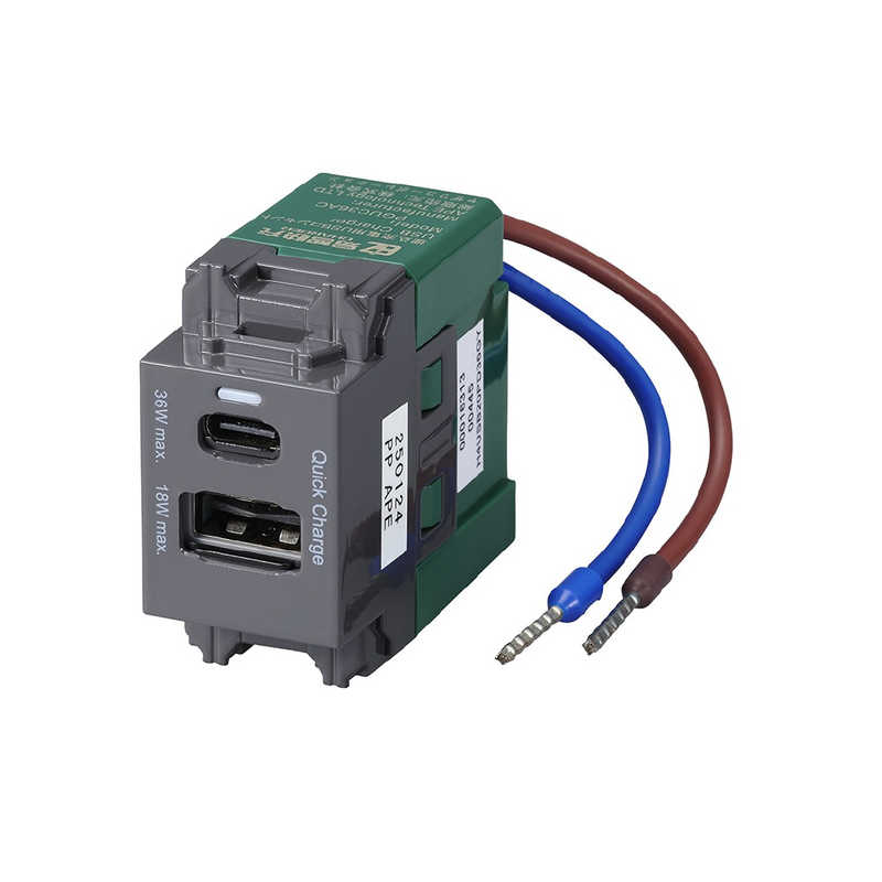 ヤザワ　埋込USBコンセントPD36W グレー 充電用 Type-A×1Type-C×1 PD36W対応　H4USB20PD36GY