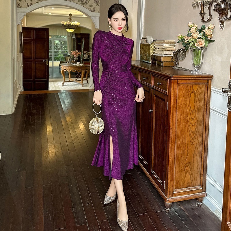 【Gorge.Fashion】 2024春 ロングワンピース マーメイド スリム スリット ドレス パーティー 着痩せ 大人 お呼ばれ 同窓会 披露宴 卒業式 結婚式 ウェディング 二次会 成人式