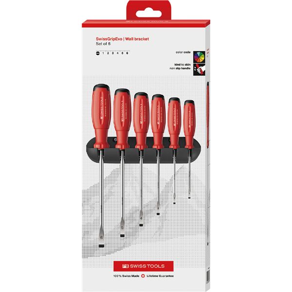 PB SWISS TOOLS ピービースイスツールズ 6本組 スイスグリップEVO マイナスドライバーセット（BOX） 38240.HCBB