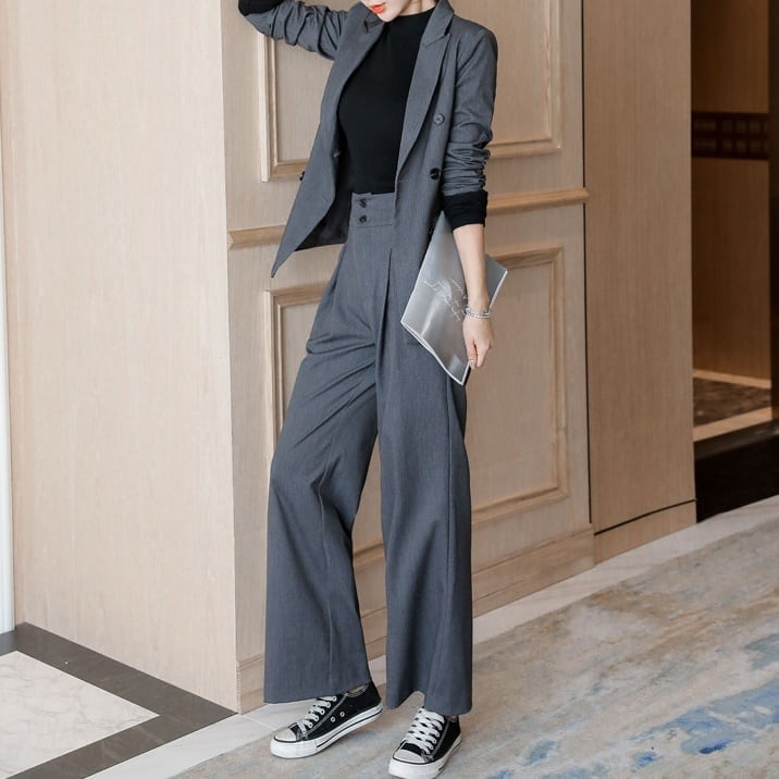 セットアップ ジャケット 上着 スーツ ワイドパンツ ビッグシルエット レトロ マニッシュ ワンタック 袖あり 長袖 上下セット 2点セット ツーピース 大人可愛い きれいめ シンプル lsu0069