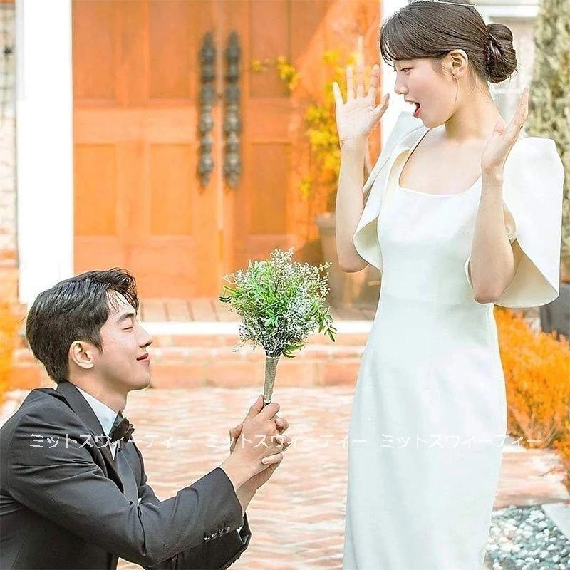 韓国ファッション結婚式 ロケーション撮影 ホワイト ウェディングドレス 披露宴 花嫁 ロングドレス パーティードレス 前撮り 二次会 シンプル ブライダル ウエディングドレス