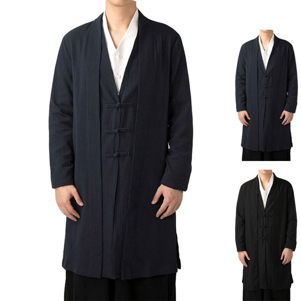 メンズ コート 綿麻 カーディガン ゆったり 長袖 羽織り トップス マント 和風 無地 リネン ロ