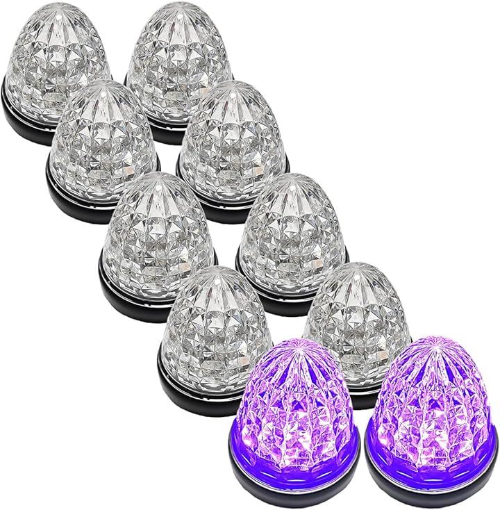 カスタマイズ 24V トラック用 LED マーカーランプ サイド クリスタルカット仕様 16LED 汎用 シーリングタイプ防水 各色(クリアレンズ パープル, 10個)