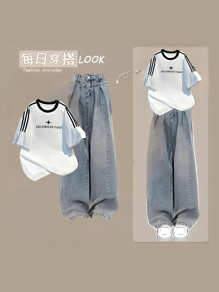 女の子向けのスイート＆クールな半袖シャツ女子学生の夏服夏のコーディネートにぴったりのデニムセットアップ