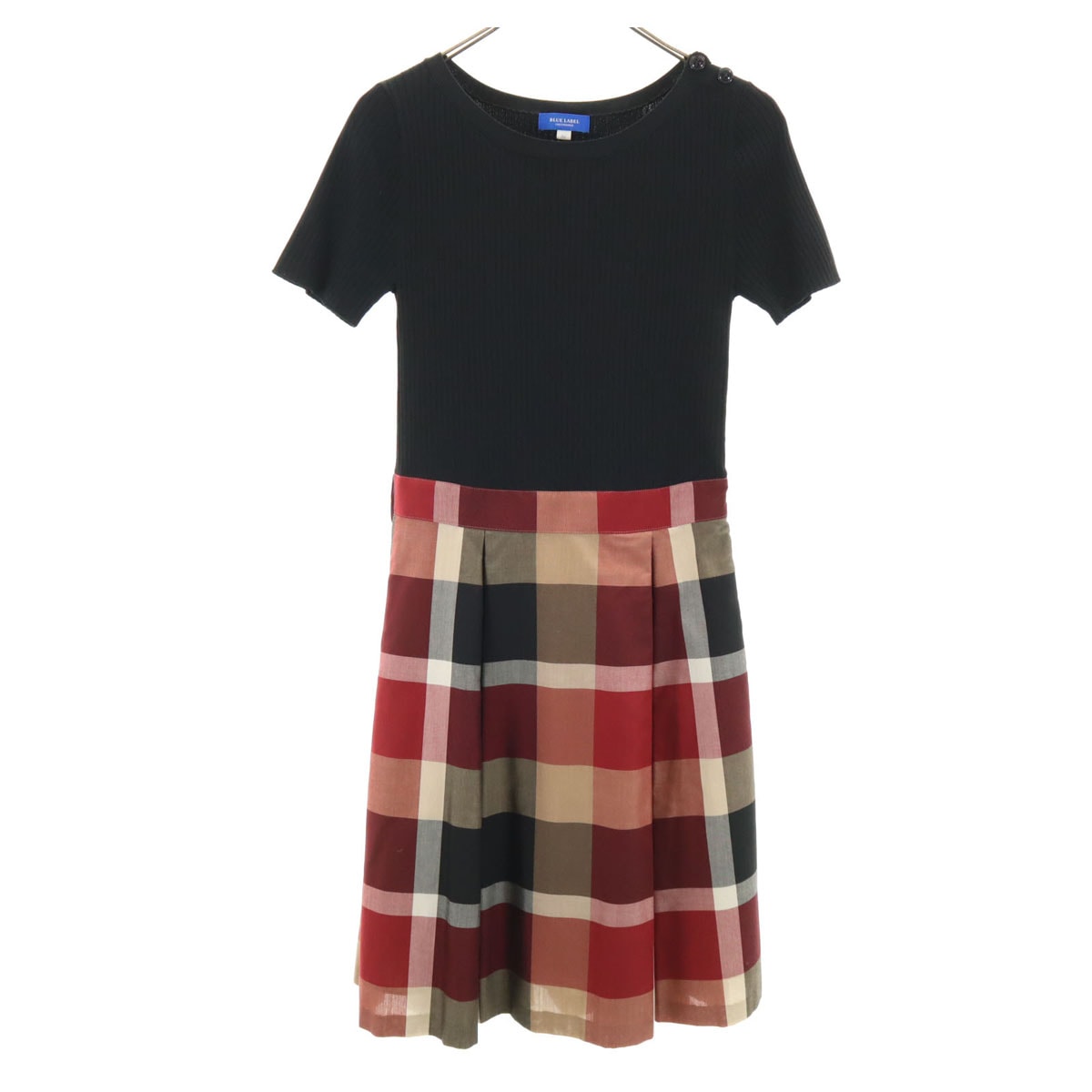 半袖 ニット切替 ワンピース 36 黒系 三陽商会 レディース 古着