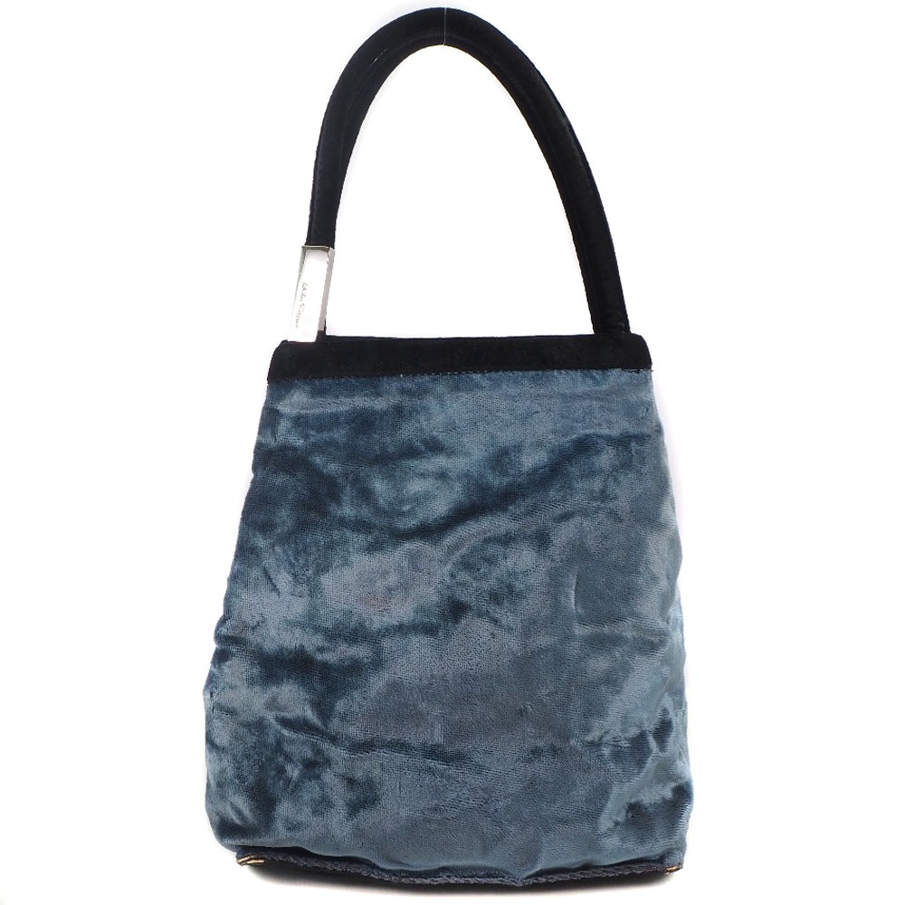 Salvatore Ferragamo サルヴァトーレフェラガモ バイカラー ハンドバッグ ベロア グレー レディース 中古品