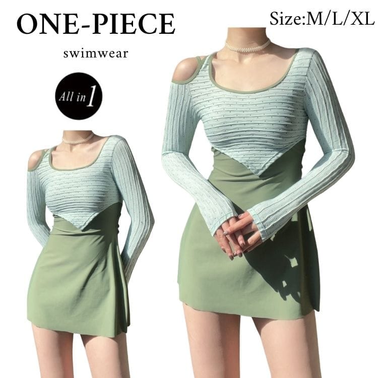 水着 体型カバー レディース ワンピース 長袖 セクシー 水着 韓国 リゾート セクシー水着 M/L/XL オトナ女子 オールインワン 露出控えめ 太もも お腹 カバーアップ ノンワイヤー 盛れる お