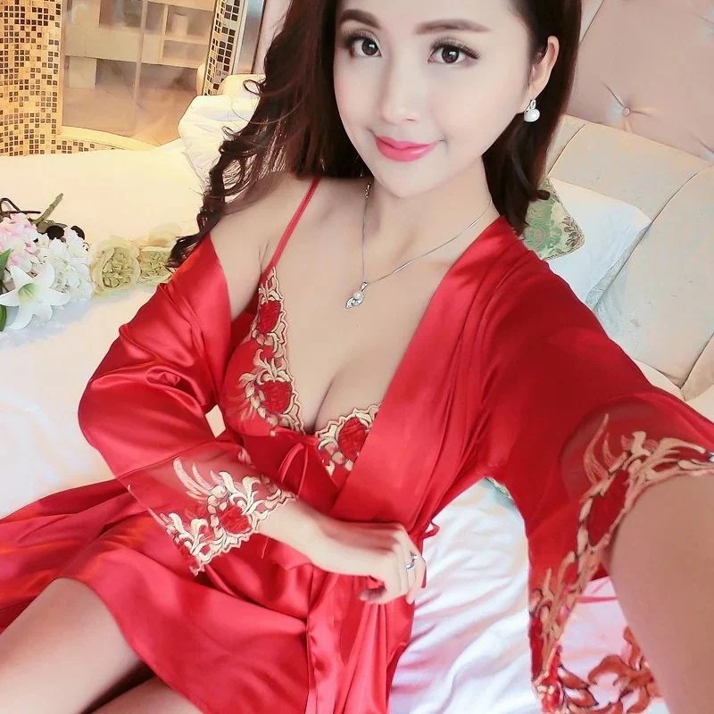 セクシーパジャマ女性秋夏レースキャミソールスリーパーガウン2着本物シルクカップル部屋着30%までに制限