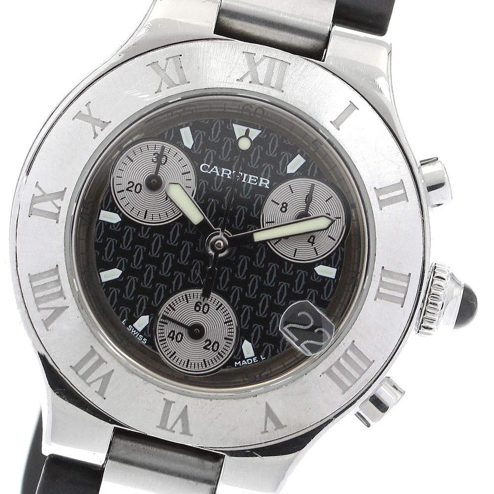 カルティエ CARTIER W10198U2 クロノスカフ デイト クォーツ レディース 保証書付き_904326【中古】