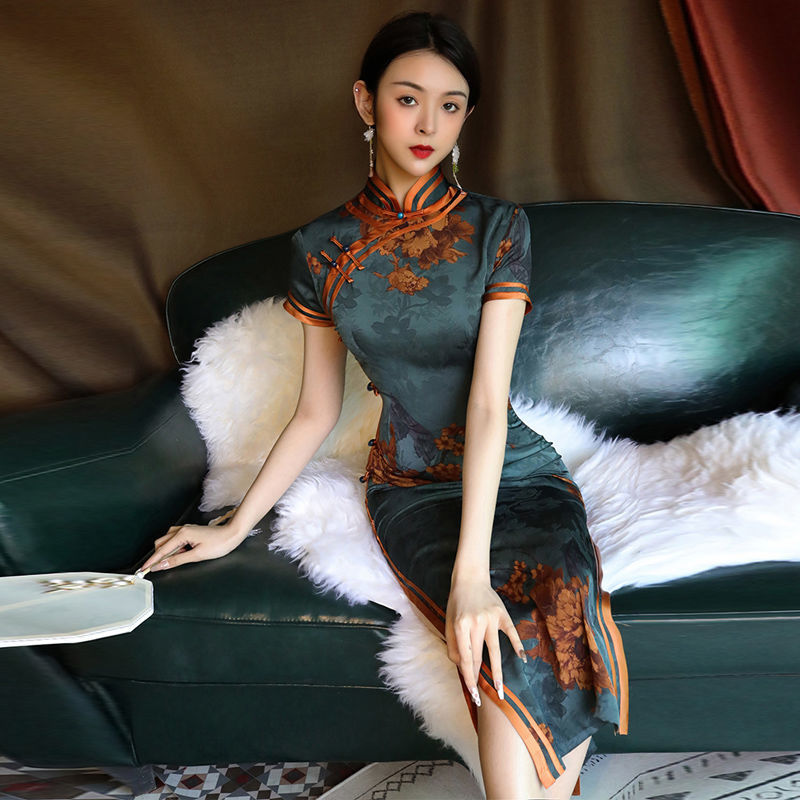 漢服チャイナドレス 2024 夏レトロ古い上海エレガントな女性の日常改善されたロングドレス