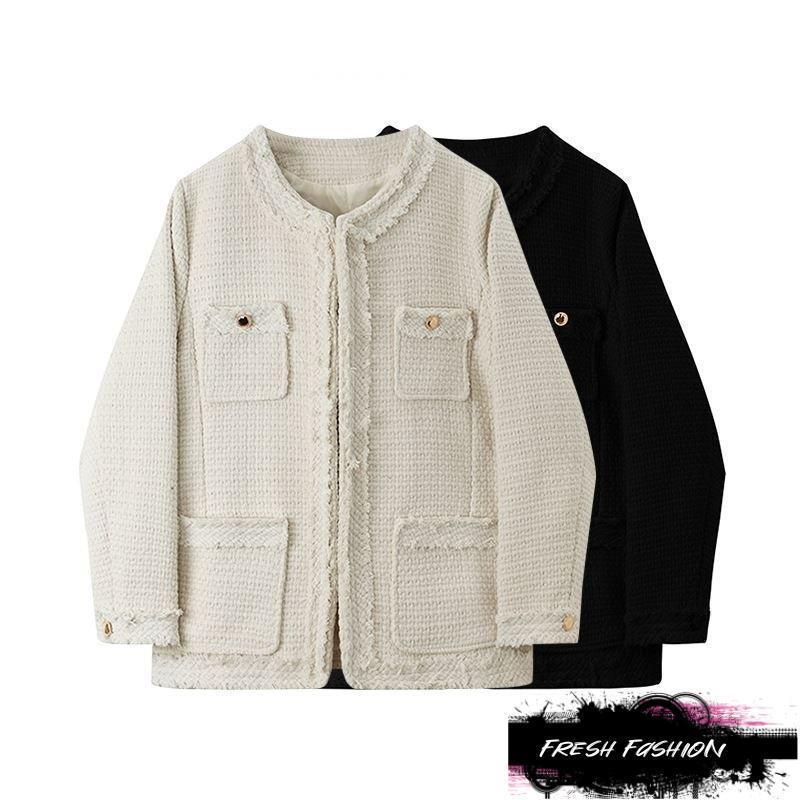 【急速出荷 2025年新作】ジャケット レディース ツイード ツイードジャケット ノーカーラー フリンジ エレガント レトロ 韓国 韓国ファッション シンプル 通勤 卒業式 卒園式 入学式