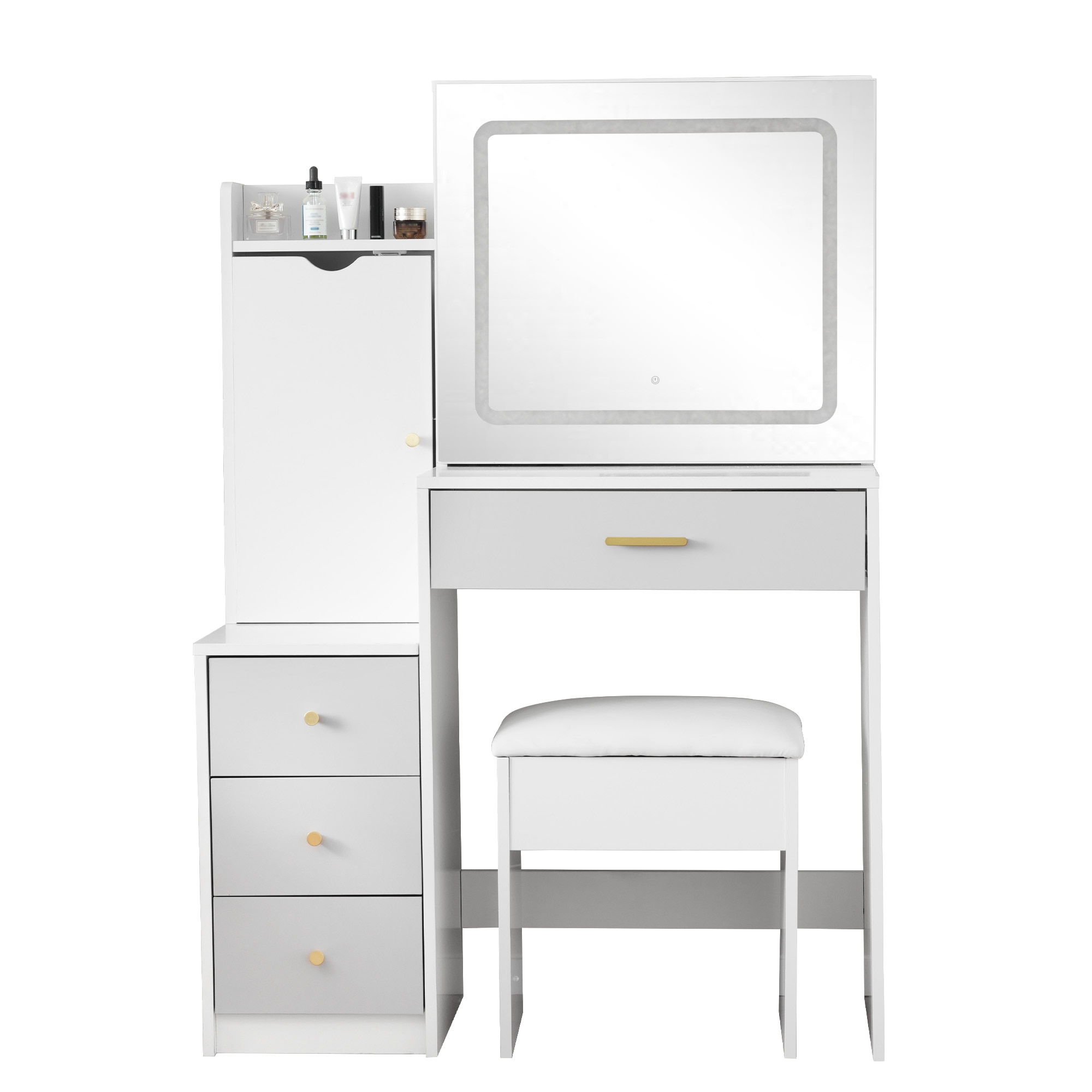 鏡付き鏡台 LEDライト スツール 引き出し 収納 シンプル 大容量 かわいい