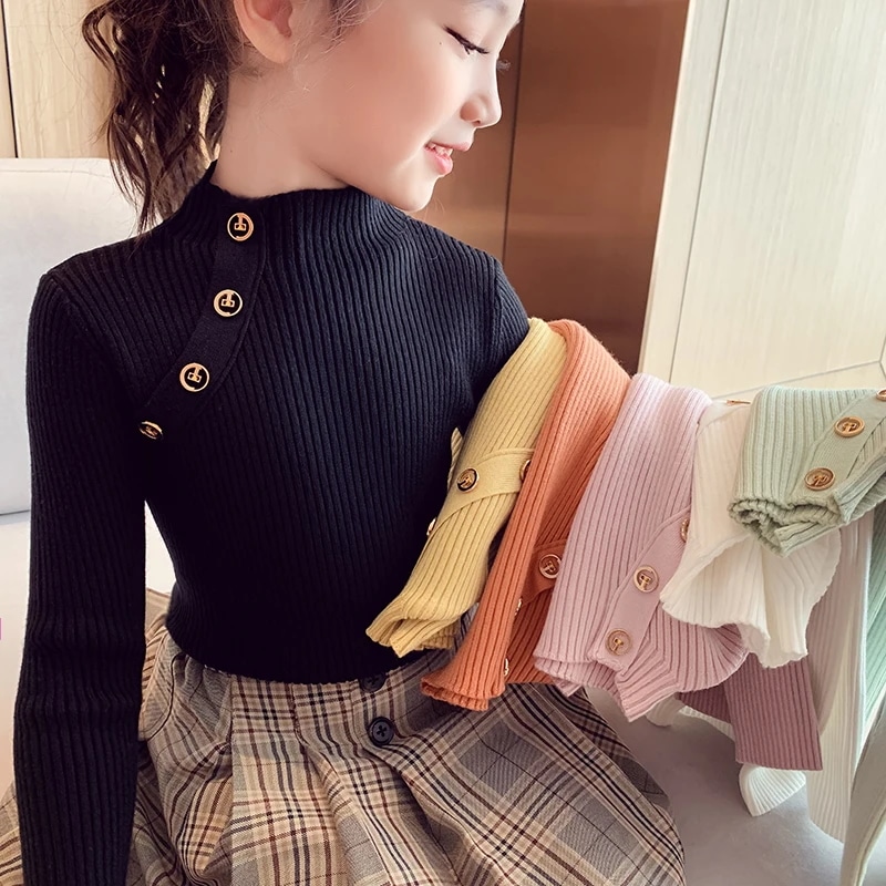 214歳の女の子のための春のセーター 流行のノベルティ タートルネック セーター 子供服 暖かい服 2022