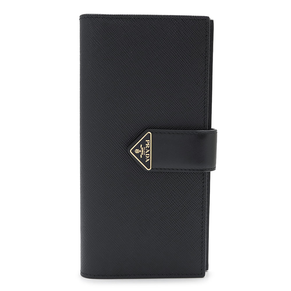 長財布 レディース サフィアーノ タブ 二つ折り 財布 トライアングルロゴ レザー ブラック 黒 1MV025 2DYG F0002 2025年春夏新作