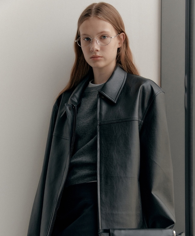 【LOW CLASSIC】 FAKE LEATHER JACKET : BLACK