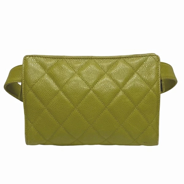 シャネル マトラッセ キャビアスキン ライトグリーン ウエストポーチ ボディバッグ 【中古】