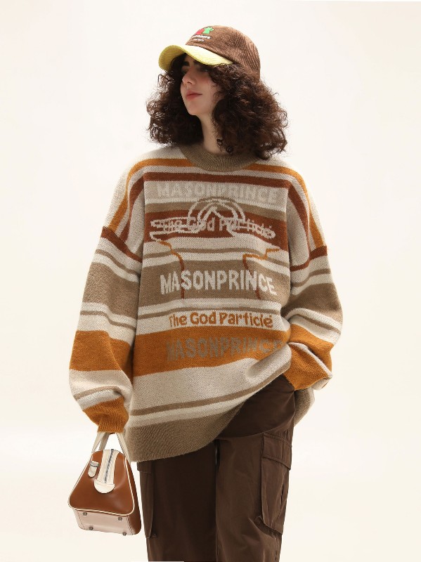 x THE GOD PARTICLE AW22 コラボレーション レトロコントラストストライプクルーネックセーター