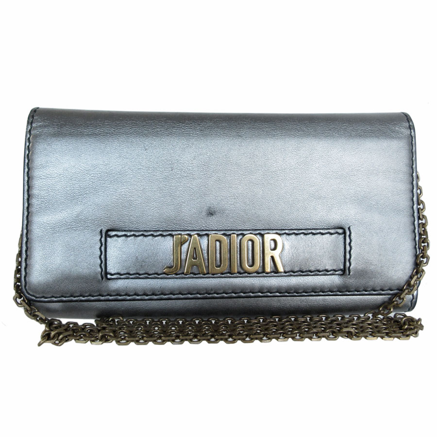 クリスチャンディオール Christian Dior ウォレットチェーン JADIOR レザー/メタル シルバー/ゴールド レディース s0504a