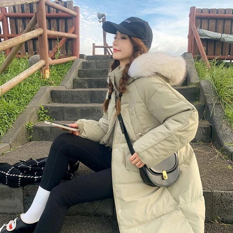女性用ミドル丈ダウンジャケット2024冬韓国風ゆったり厚みのある中綿ジャケットダウンジャケット・コート