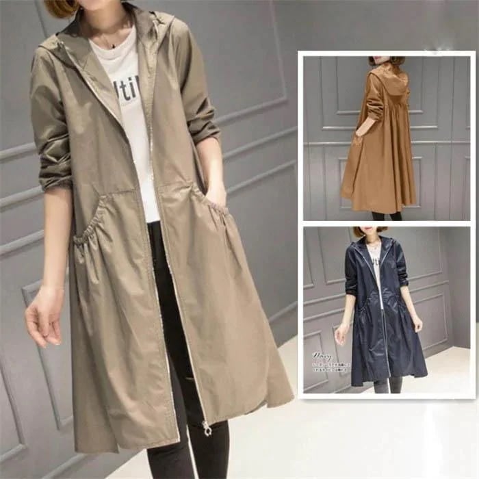 【送料無料】トレンチコート レディース 春 スプリングコート 長袖 フード付き ライトアウター ジャケット コート カジュアル 大きいサイズ 通勤 L オフィス