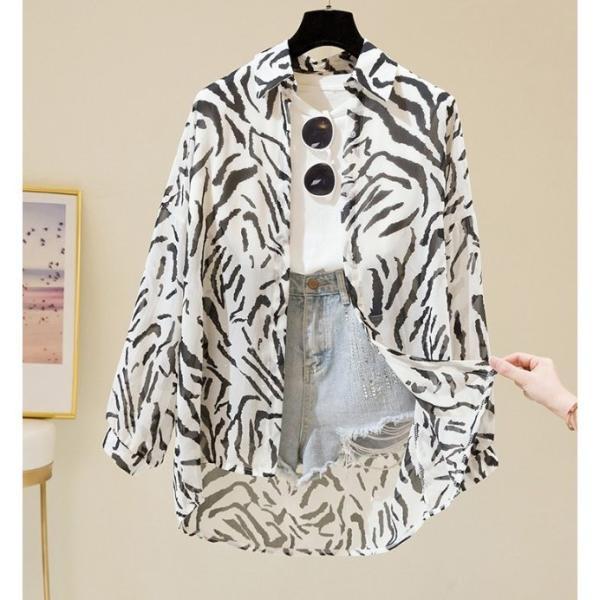秋の特典柄シャツ レディース トップス 春夏 秋 シャツブラウス 長袖 ゼブラ柄 白 黒 シアーシャツ 大きいサイズ 3 ゆったり オーバーサイズ ビッグシルエット