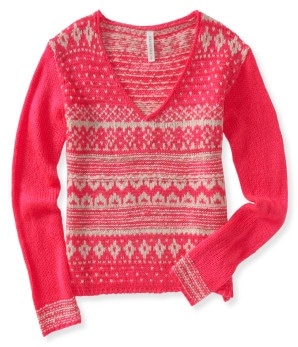 国内未上陸モデルAeropostale　Fair Isle V-Neck SweaterMサイズ color:KNOCKOUT　PINK NEON