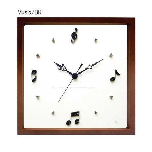 壁掛け時計 おしゃれ 音符 楽譜 音楽 木枠 アート かわいい 北欧 ナチュラル 素朴 ハンドクラフト ウォールクロック