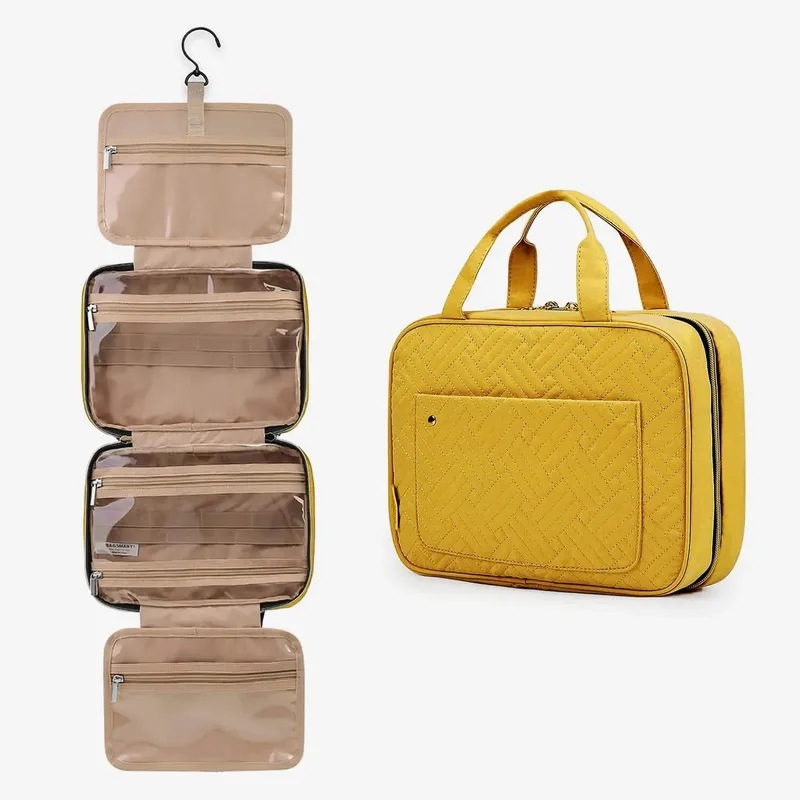 Bagsmart-フック付き化粧品バッグ,耐水性,バスルーム用トラベルバッグ,大型オーガナイザー付き yellow L