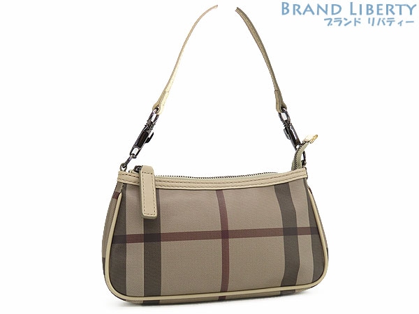 美品バーバリーハウスチェックワンショルダーバッグハンドバッグベージュグレーベージュレザー3690447