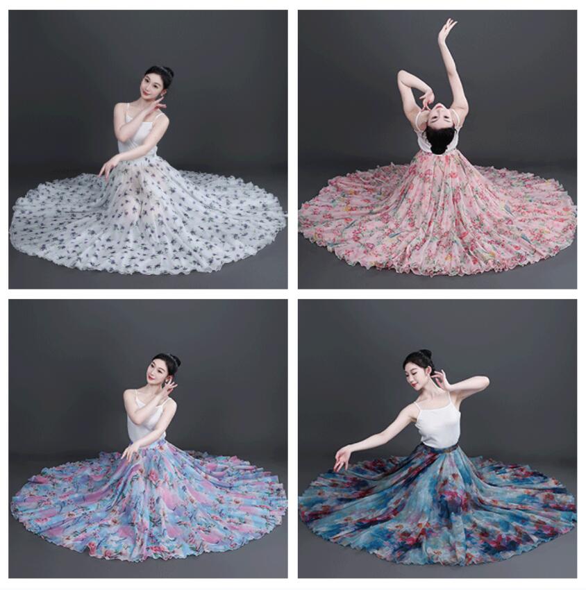 900度 広がる スカート 大きい裾 ダンススカート 古典ダンス 演出服 花柄 リバーシブル スカート 女性 大人 ダンス衣装 民族風 エスニック 舞台衣装 ステージ コスチューム 団体 演出服 ウェ