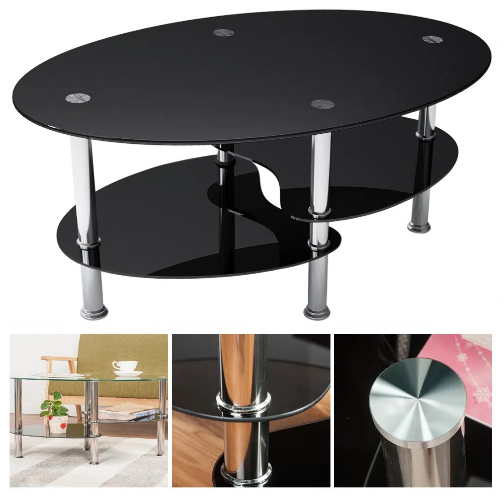 【国内出荷 - 3日配達】センターテーブル 魚形 ガラス天板 スチール脚 収納棚 ダイニングテーブル コンパクト 一人暮らし おしゃれ 家庭用 三段式収納棚 組立て簡単 モダン-48