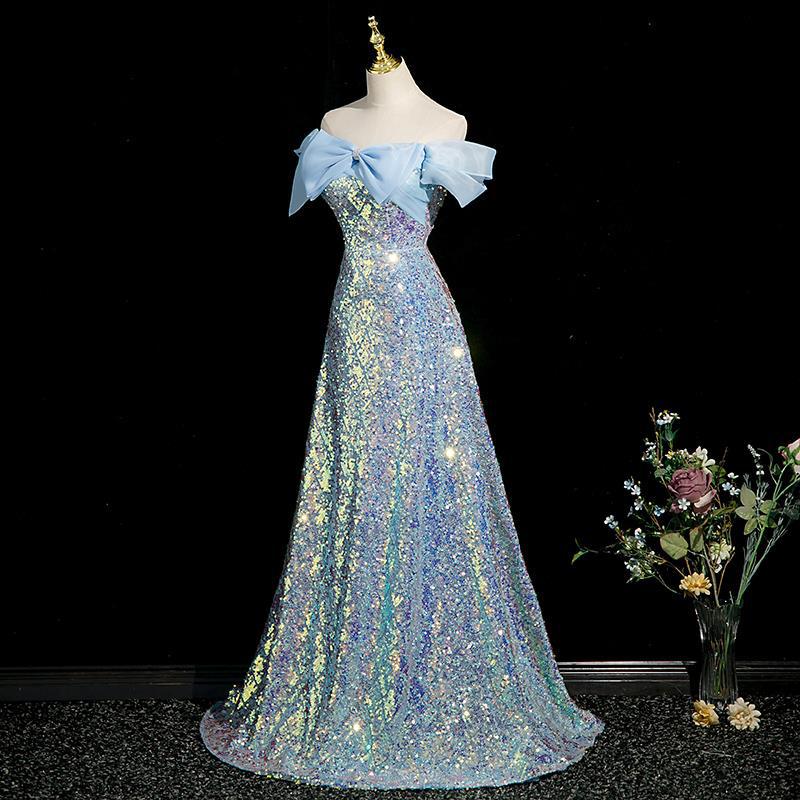 女性のためのドレスバンケット気質2025学生の日ブルースパンコールワンショルダーアート試験ドレス