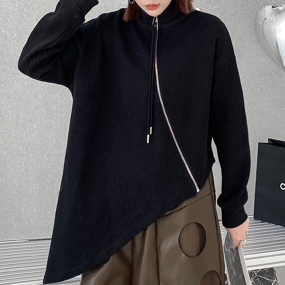 ソリッドスタンドカラー アシンメトリー フルジップニットジャケット プレゼント 個性的なデザイン ステージ衣装 演出衣装 イベント こせい 個性 特徴あり 新作 TV 主演 ステージ衣装 舞台 おしゃ