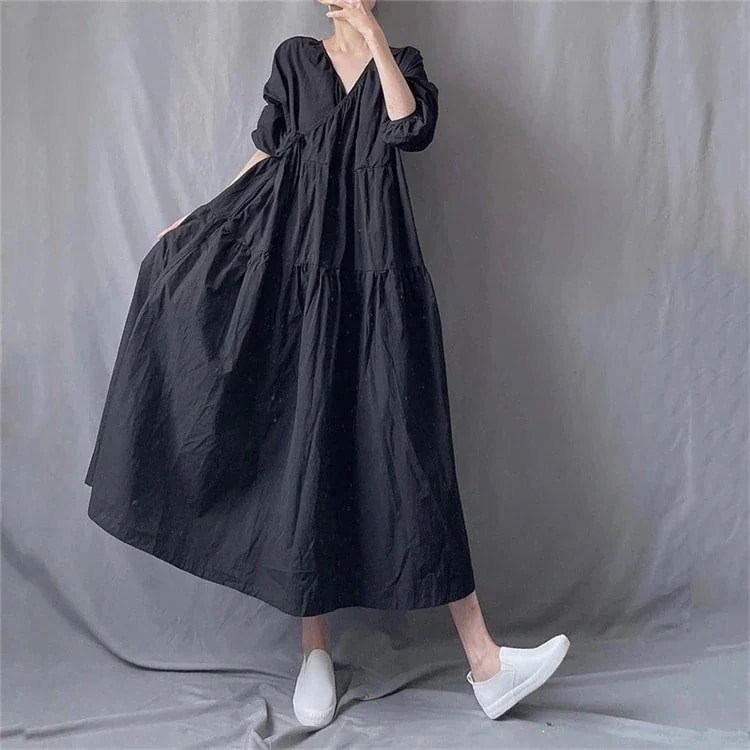 通勤する ロングスカート ランタンスリーブ シンプル Vネック ゆったりする 縫付 ワンピース水着ワンピースuvカットパーカー