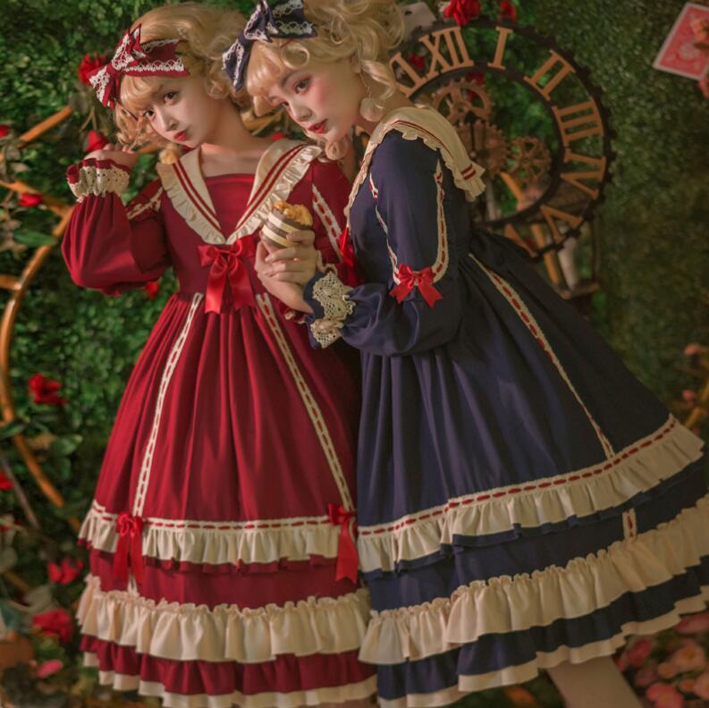 ロリータワンピース 可愛いロリータ服 ロング丈ワンピース 長袖 プリンセスドレス 可愛いワンピース フリル パーティードレス フレアワンピース Lolita 大人コスチューム ゴスロリ ハロウィン コ