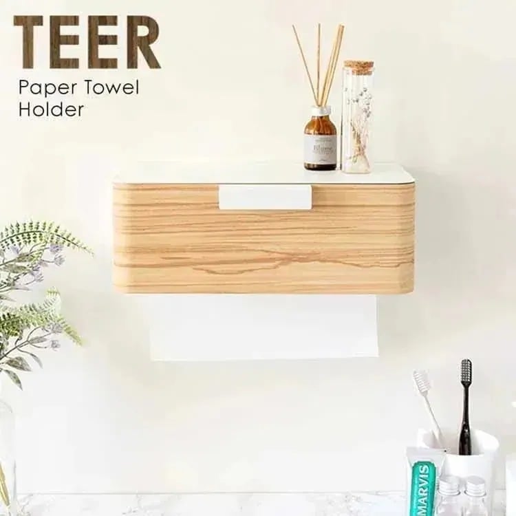 ペーパータオルホルダー TH-1600M TEER（ティール） ティッシュケース 省スペース 洗面台 キッチン 木目柄 完成品 メガ割