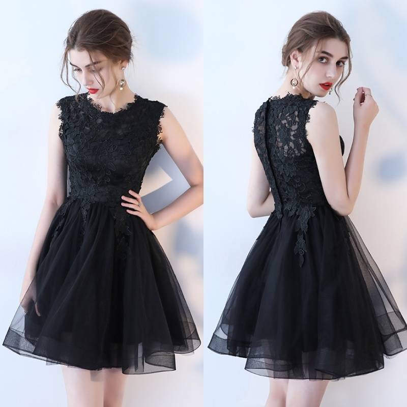 限定セール！パーティードレス ミニ 膝丈 ミニドレス 結婚式 お呼ばれドレス 演奏会 フォーマル ドレス 黒 レース 大きいサイズ 小さいサイズ フレア かわいい 10代 20代 ブラック 無地 シ