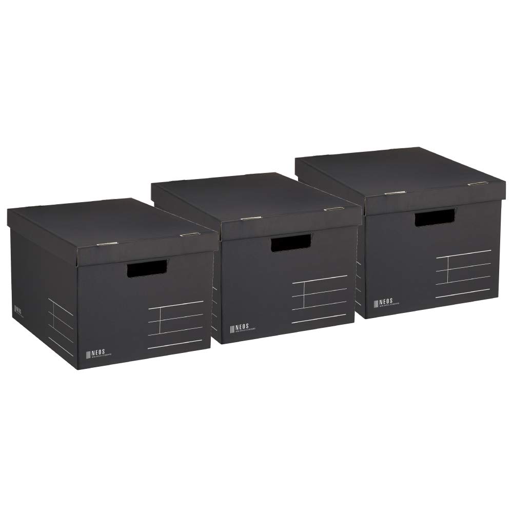 コクヨ 収納ボックス NEOS Lサイズ フタ付き ブラック 3個セット A4-NELB-DX3AM