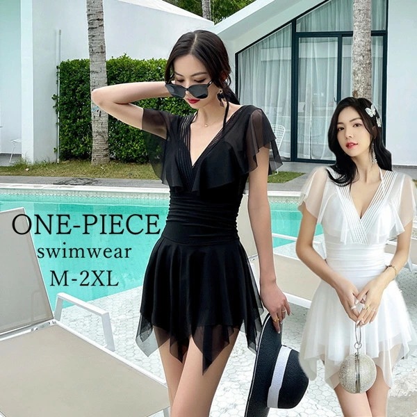 体型カバー 水着 レディース ワンピース 大人 ショートパンツ スカート パッド付き女性用 セクシー ママ ミセス 体型カバー水着 半袖 ママ水着 オトナ女子 レース 無地 カバーアップ ブラック 黒