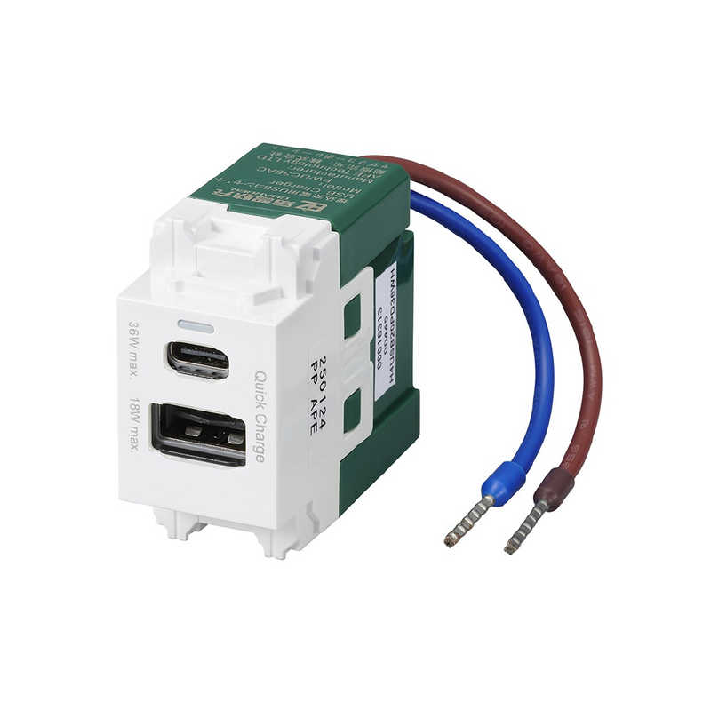 ヤザワ　埋込USBコンセントPD36W ホワイト 充電用 Type-A×1Type-C×1 PD36W対応　H4USB20PD36WH