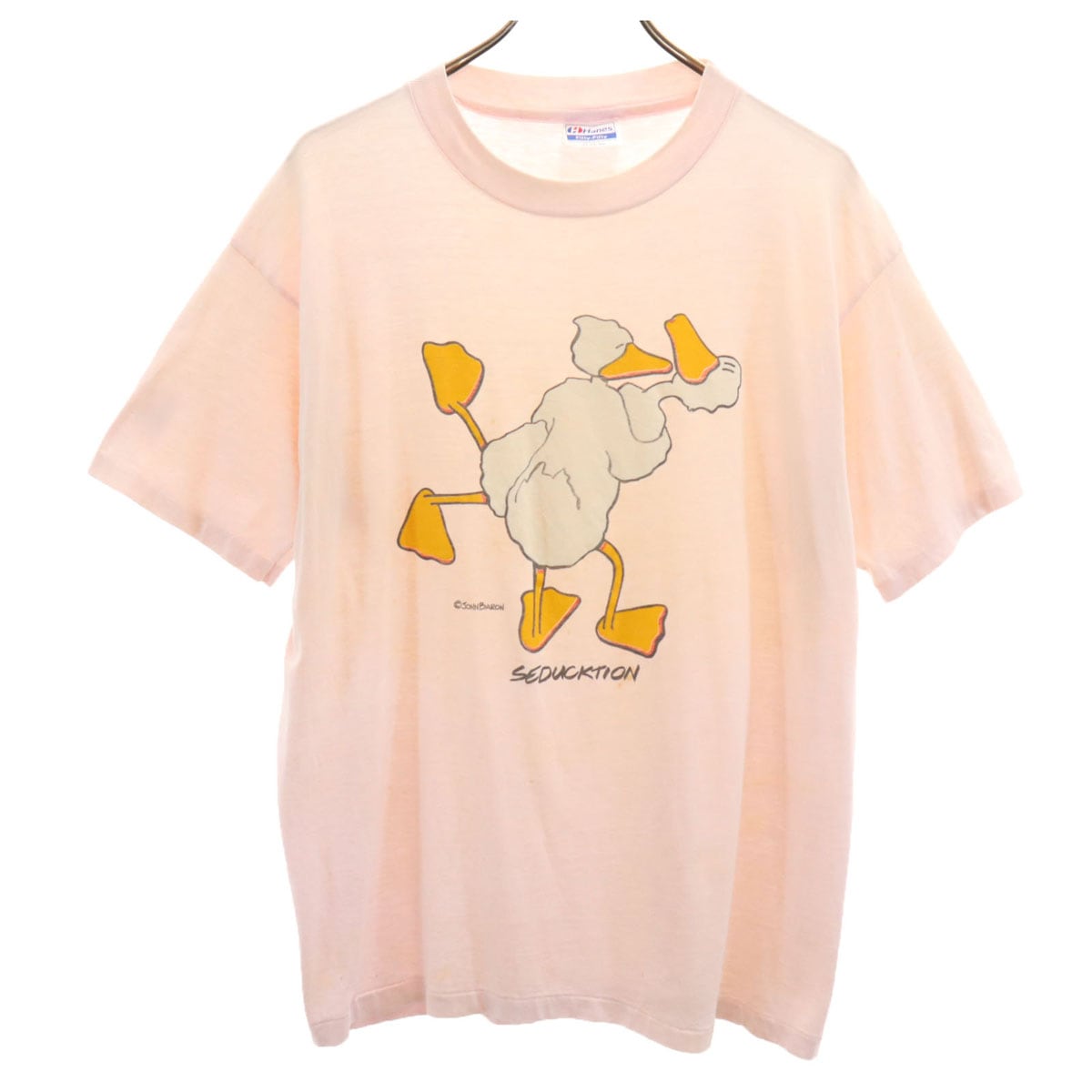 80s 90s オールド USA製 アヒル 半袖 シングルステッチ プリント Tシャツ XL ピンク メンズ 古着