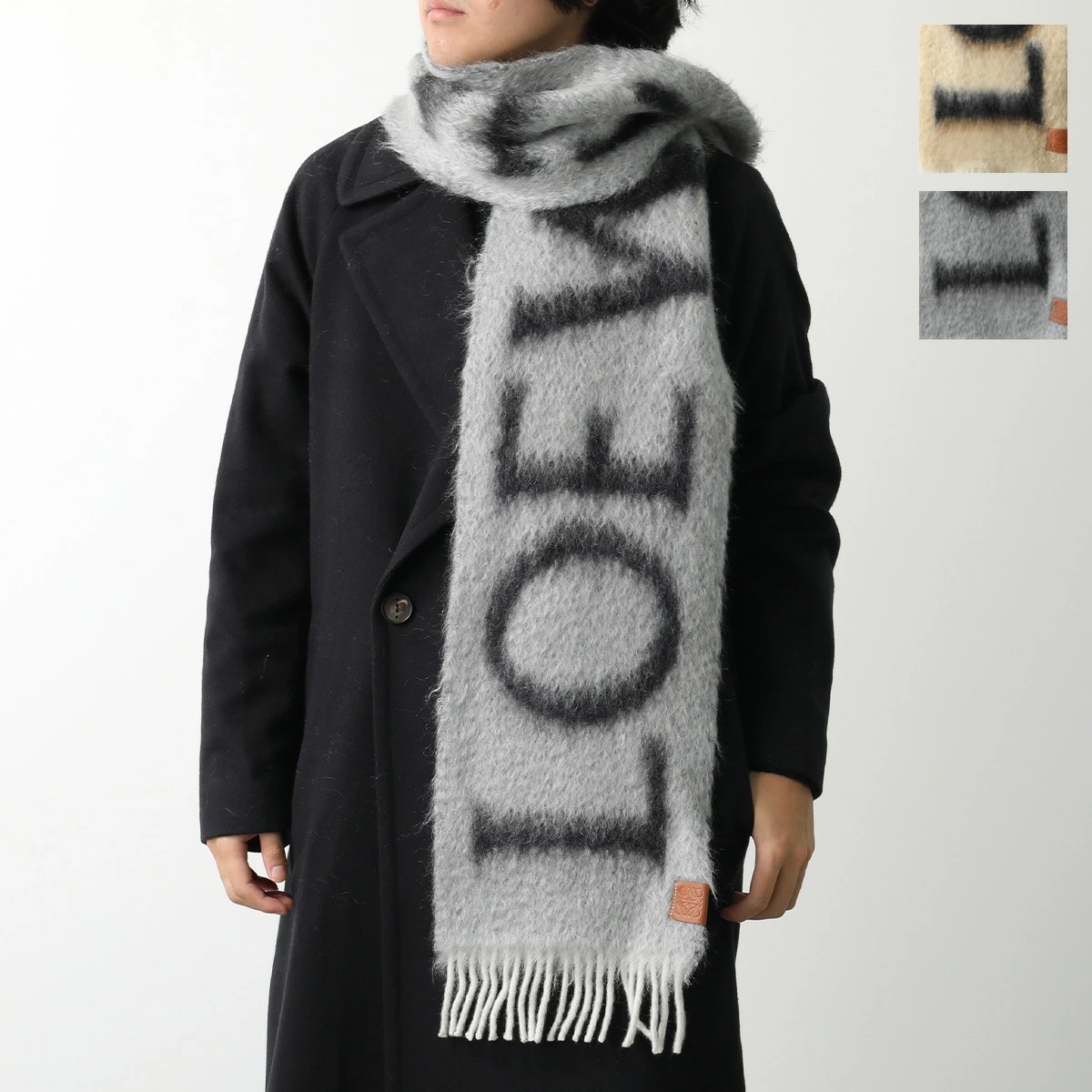 LOEWE ロエベ マフラー F811257X03 メンズ モヘア ウール ロゴ アナグラム フリンジ ストール カラー2色