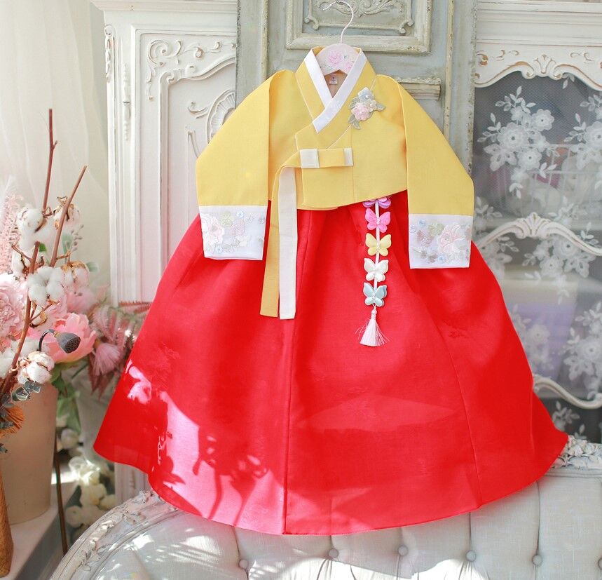 子供用 チマ チョゴリ 女の子用 可愛い系 黄,赤色 イエローレッド【2】 1号-8号
