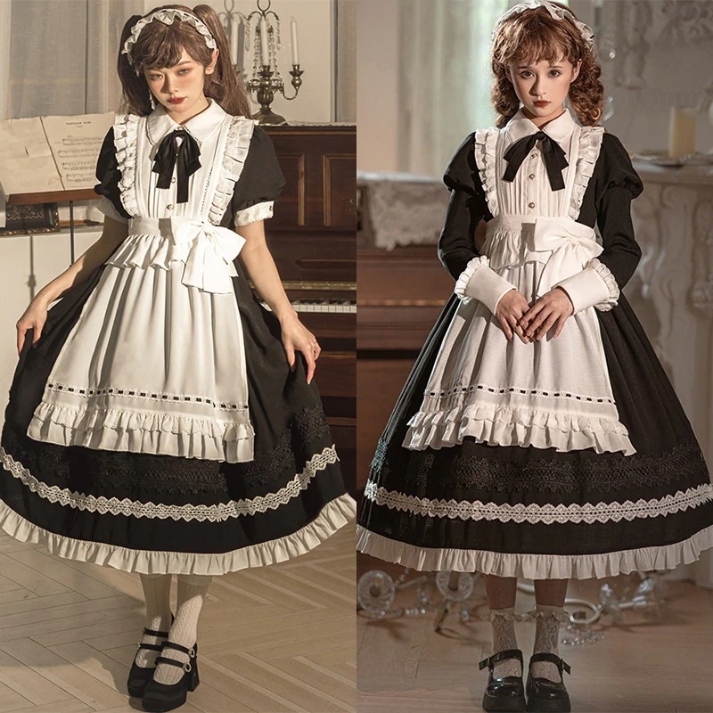 ロリータワンピース ドレス ゴシック 宮廷 パフスリーブ メイド服 コスプレ ワンピース ロリータ コスチューム