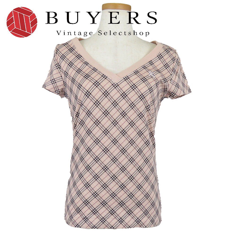 中古 カットソー 38 コットン ポリウレタン ピンク 半袖 チェック アパレル レディース 女性