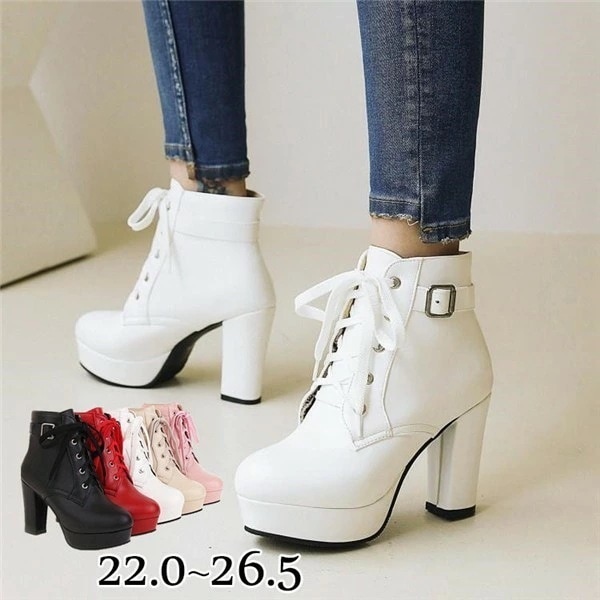 チャンキーヒール ショートブーツ レディース 可愛い おしゃれ 日常 美脚 ヒール レッド ホワイト ピンク ブラック ベージュ 小さいサイズ 大きいサイズ di231g4g4t2