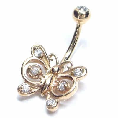 14金バタフライジュエルへそピアス 14G 14ゲージ 臍ピアス ヘソピアス ボディピアス 大人 本物の金 安心素材 K14 イエローゴールド 高級 プレゼント ギフト 14dbtbnxxxxxx