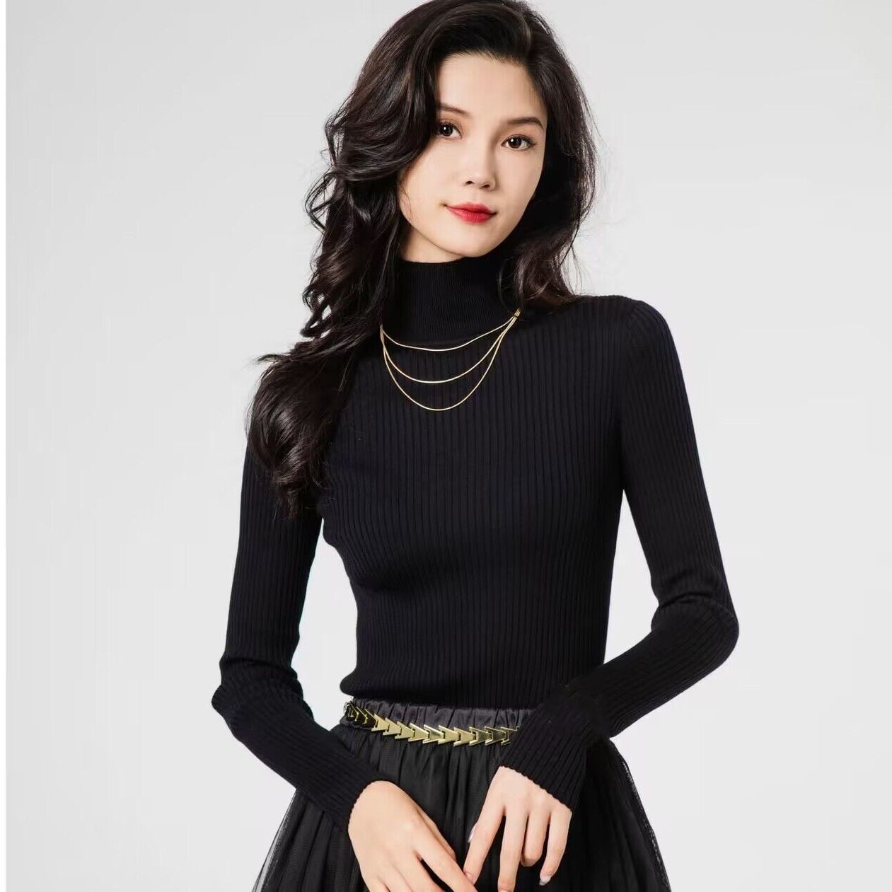 Gejiaの新しい婦人服2025秋冬スリムフィット多用途ハイネックウールニットセーター長袖ベースセーター