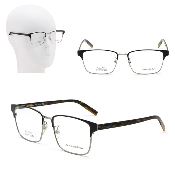 フレームのみ EZ5212-D/V 005 56 Ermenegildo Zegna マットブラック シルバー ハバナ メガネ 眼鏡 ノーズパッド