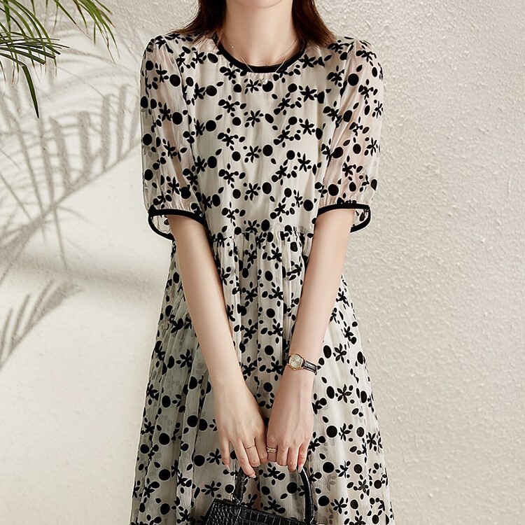 レディース ワンピース ロング 半袖 シフォン スリム 細身 花柄 大人可愛い 上品 エレガント 主役級 存在感 ヴィンテージ 都会的 春 夏入学式 入園式 謝恩会 二次会 披露宴 パーティー